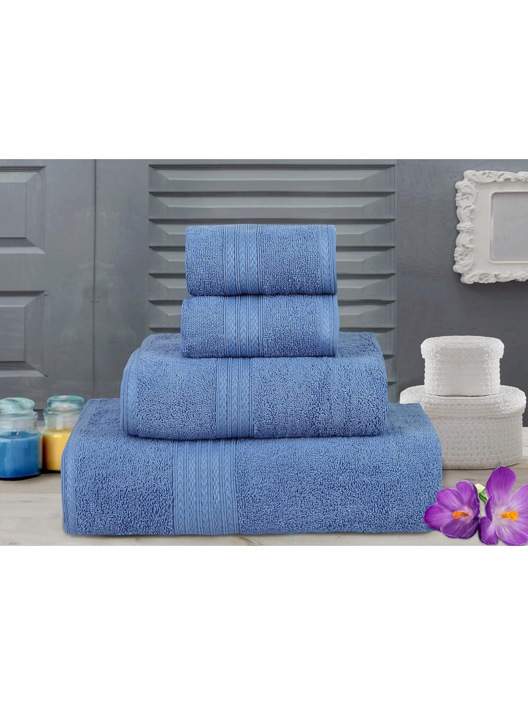 

BOMBAY DYEING Blue 4 Piece Terry Cotton 550 GSM Towel Set