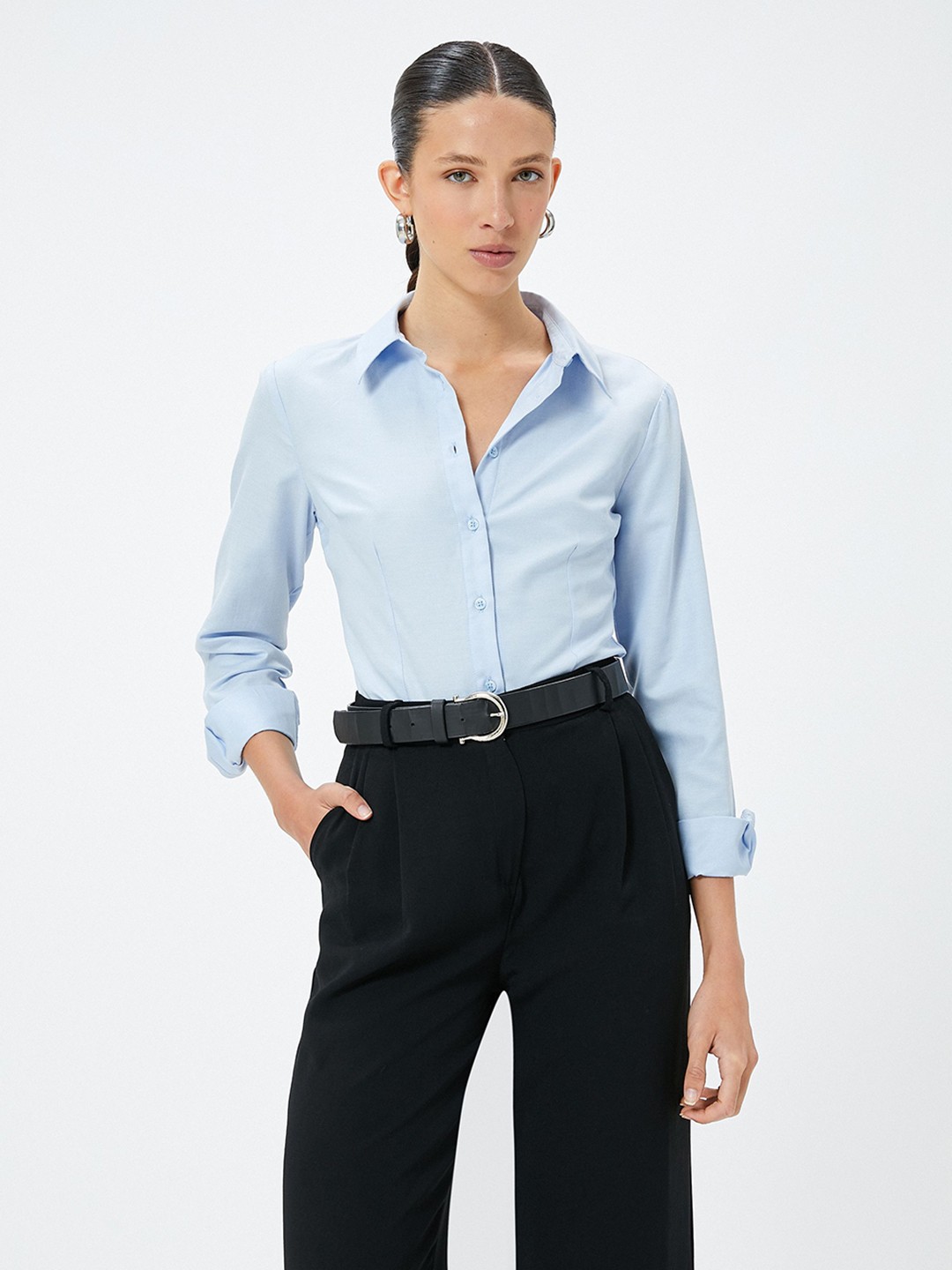 

Koton Women Spread Collar Solid Casual Shirt, Blue