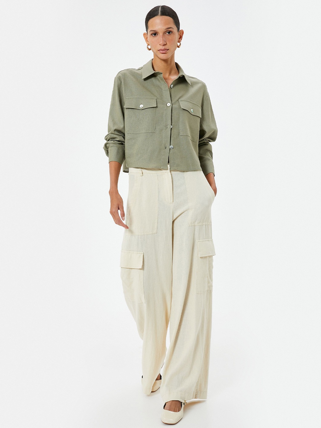 

Koton Women Solid Opaque Casual Shirt, Khaki
