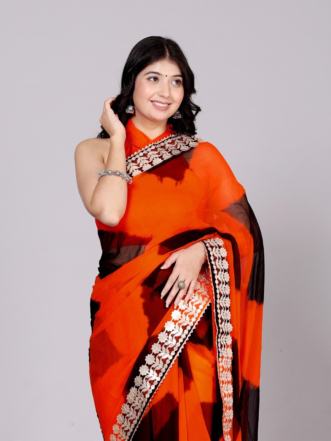 

VL SAREES Gotta Patti Pure Chiffon Saree, Black