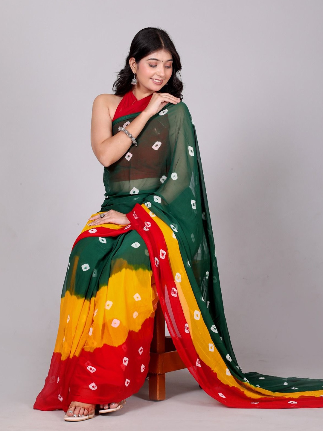 VL SAREES Pure Chiffon Saree, Green