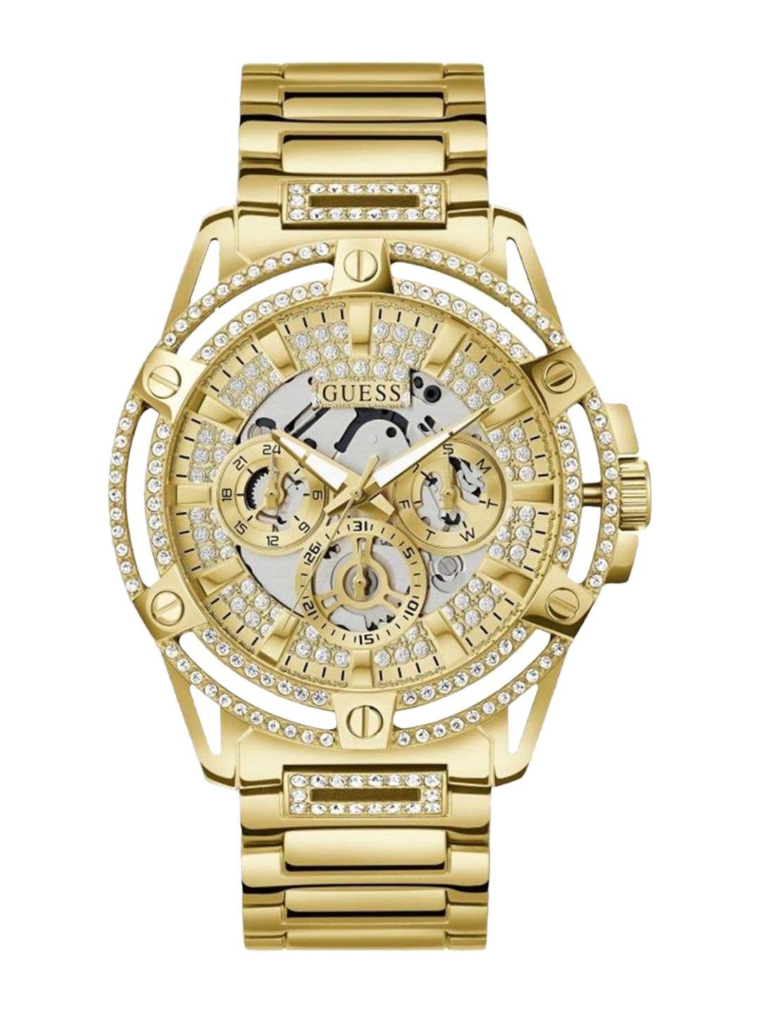 

GUESS Men Embellished Dial & Stainless Steel Straps Analogue Watch GW0497G2, Gold