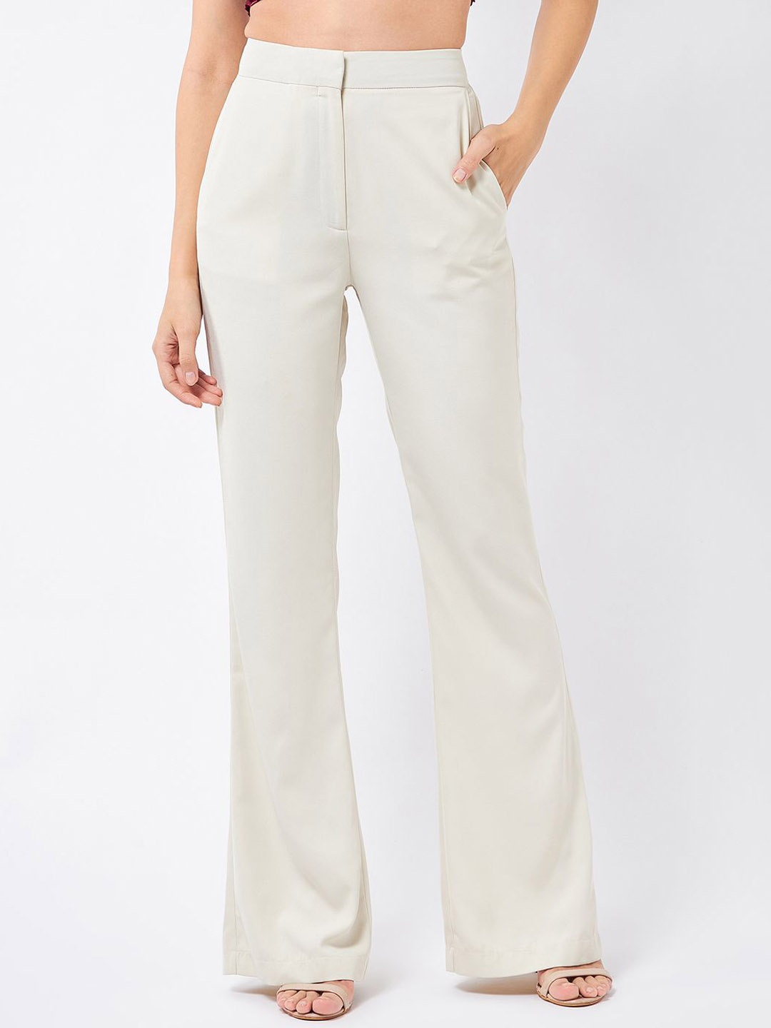 

MAGRE Women Relaxed High-Rise Trousers, Beige