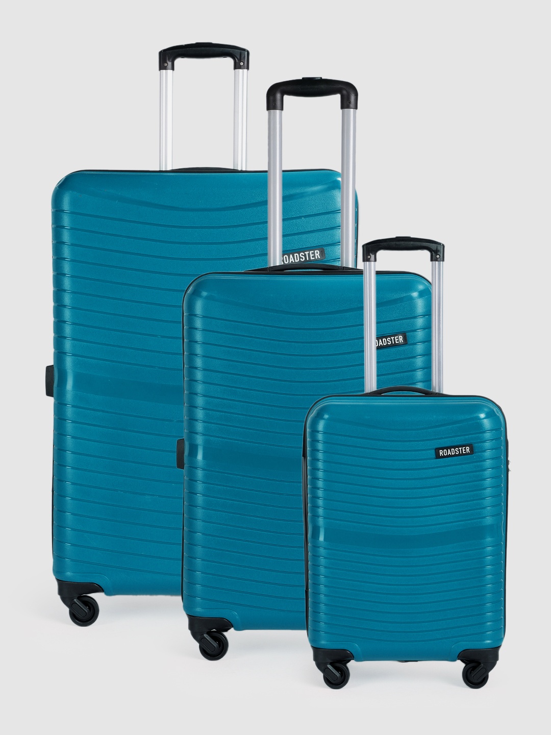

Roadster Set Of 3 Self Striped Trolley Suitcases - Cabin, Medium & Large, Teal