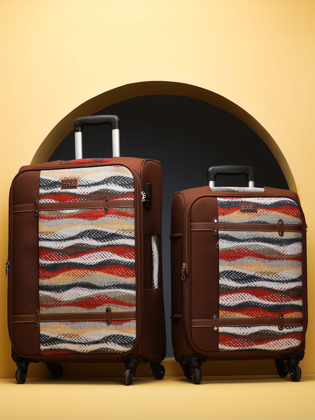 

ZOUK Jaisalmer Dunes Set of 2 Cabin & Medium Saira Trolley Bags, Brown