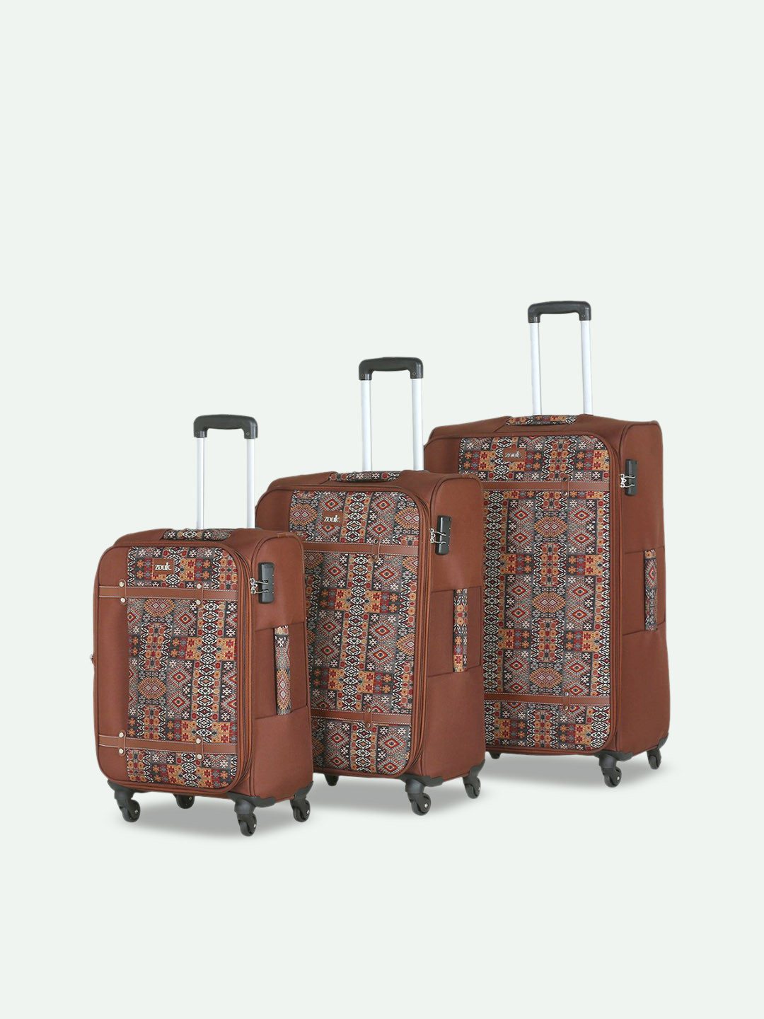 

ZOUK Set Of 3 Banaras Elegance Saira Trolley Bag (Cabin + Medium + Large), Maroon