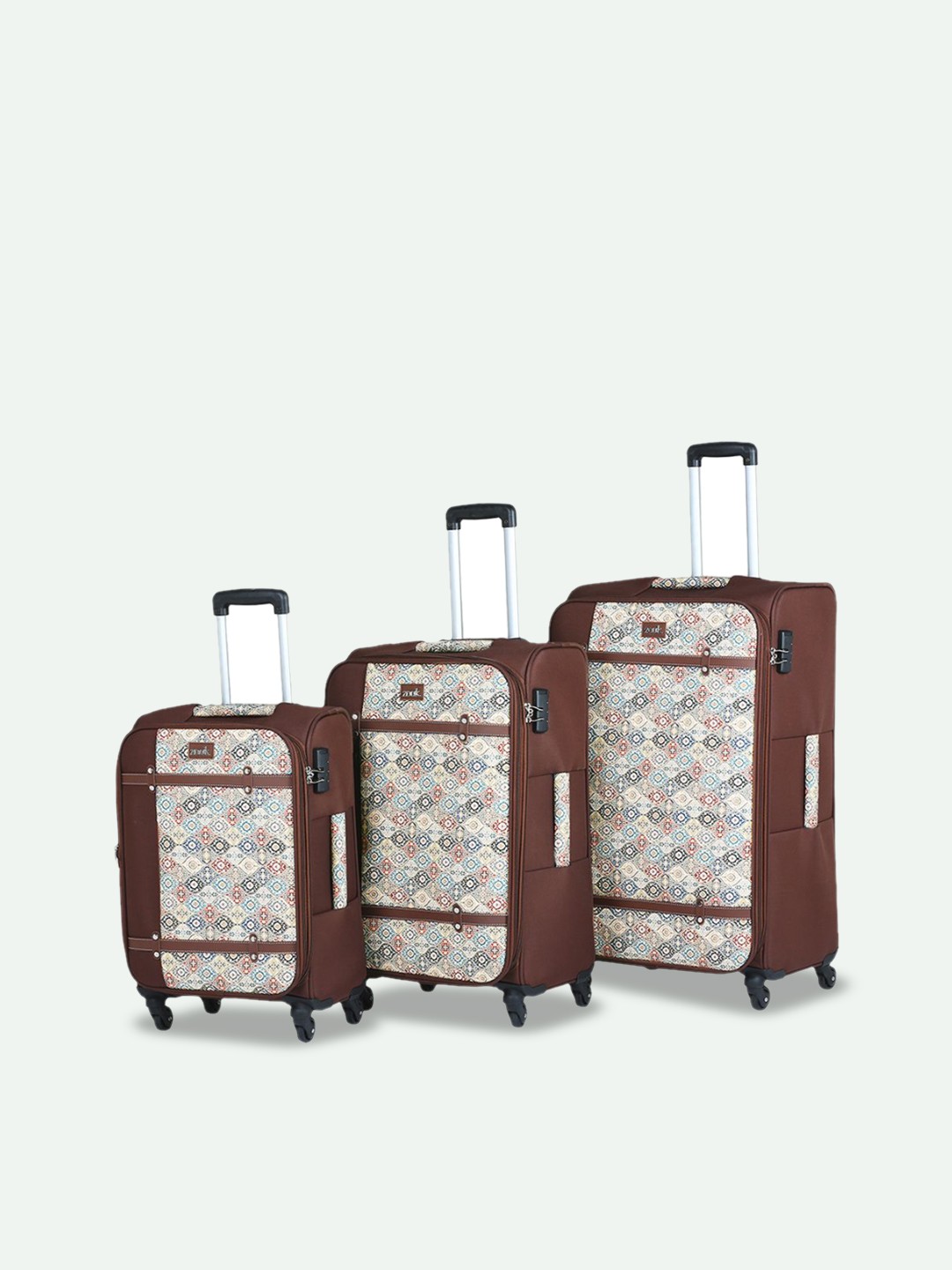 

ZOUK Jammu Kaleen Saira Trolley Bag Set of 3 (Cabin + Medium + Large), Maroon