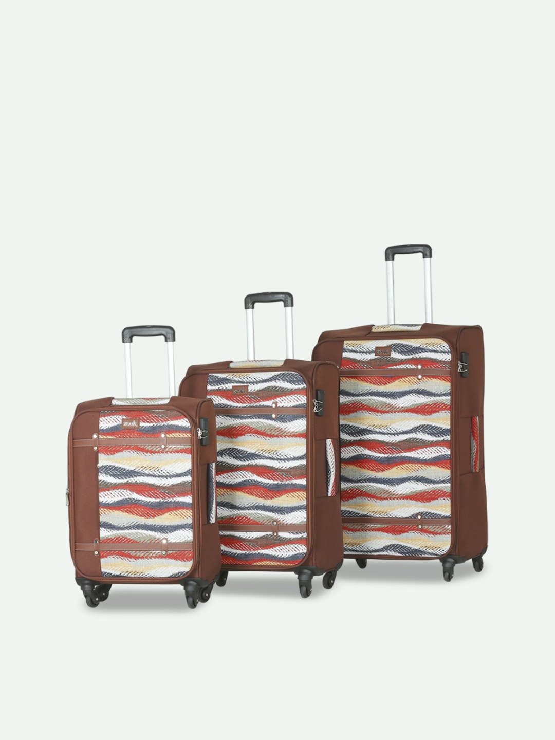

ZOUK Set Of 3 Jaisalmer Dunes Saira Trolley Bag (Cabin + Medium + Large), Brown