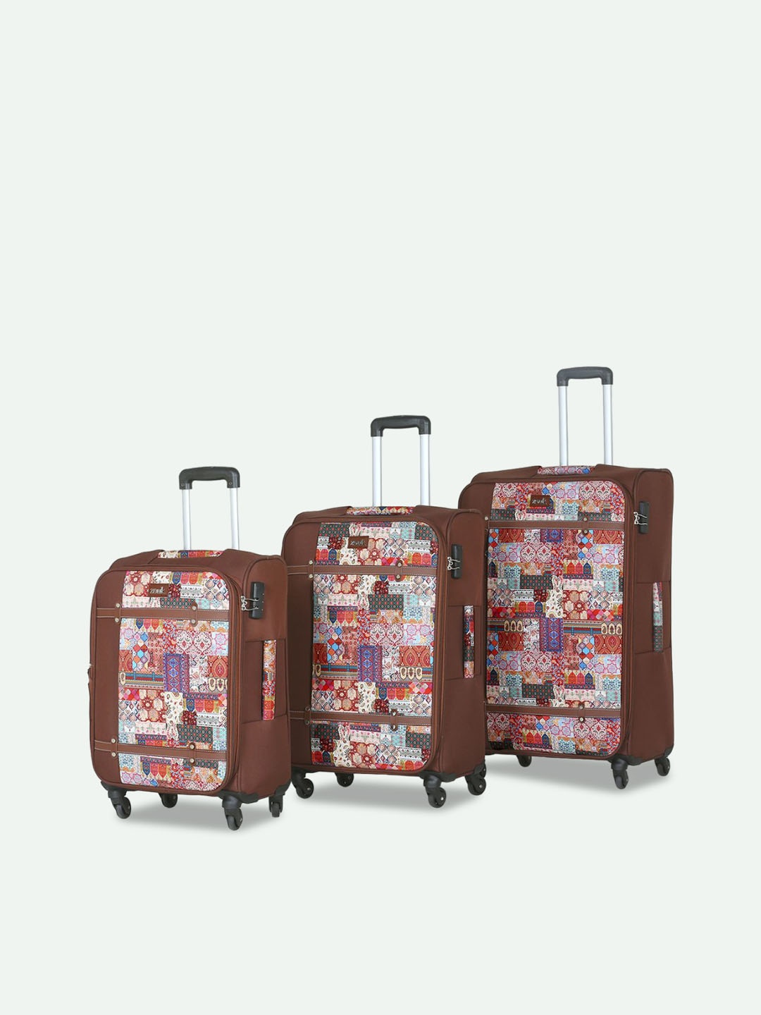 

ZOUK Set of 3 Kutch Gamthi Saira Trolley Bag (Cabin + Medium + Large), Maroon