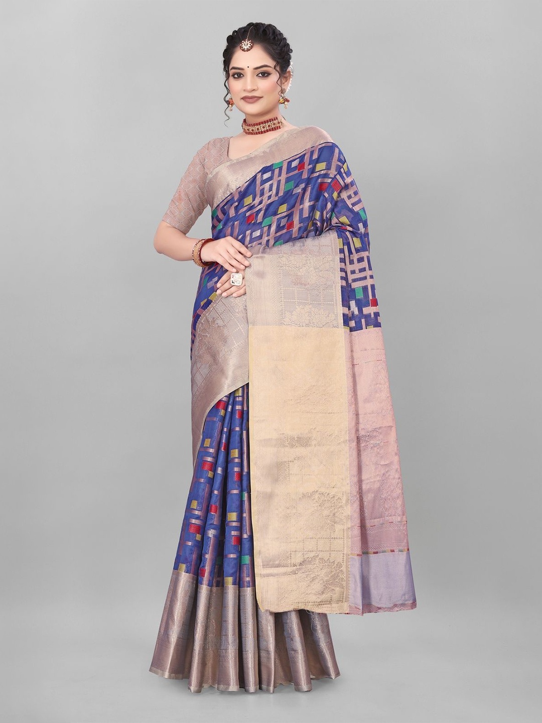 

MAGNEITTA Woven Design Zari Organza Banarasi Saree, Blue