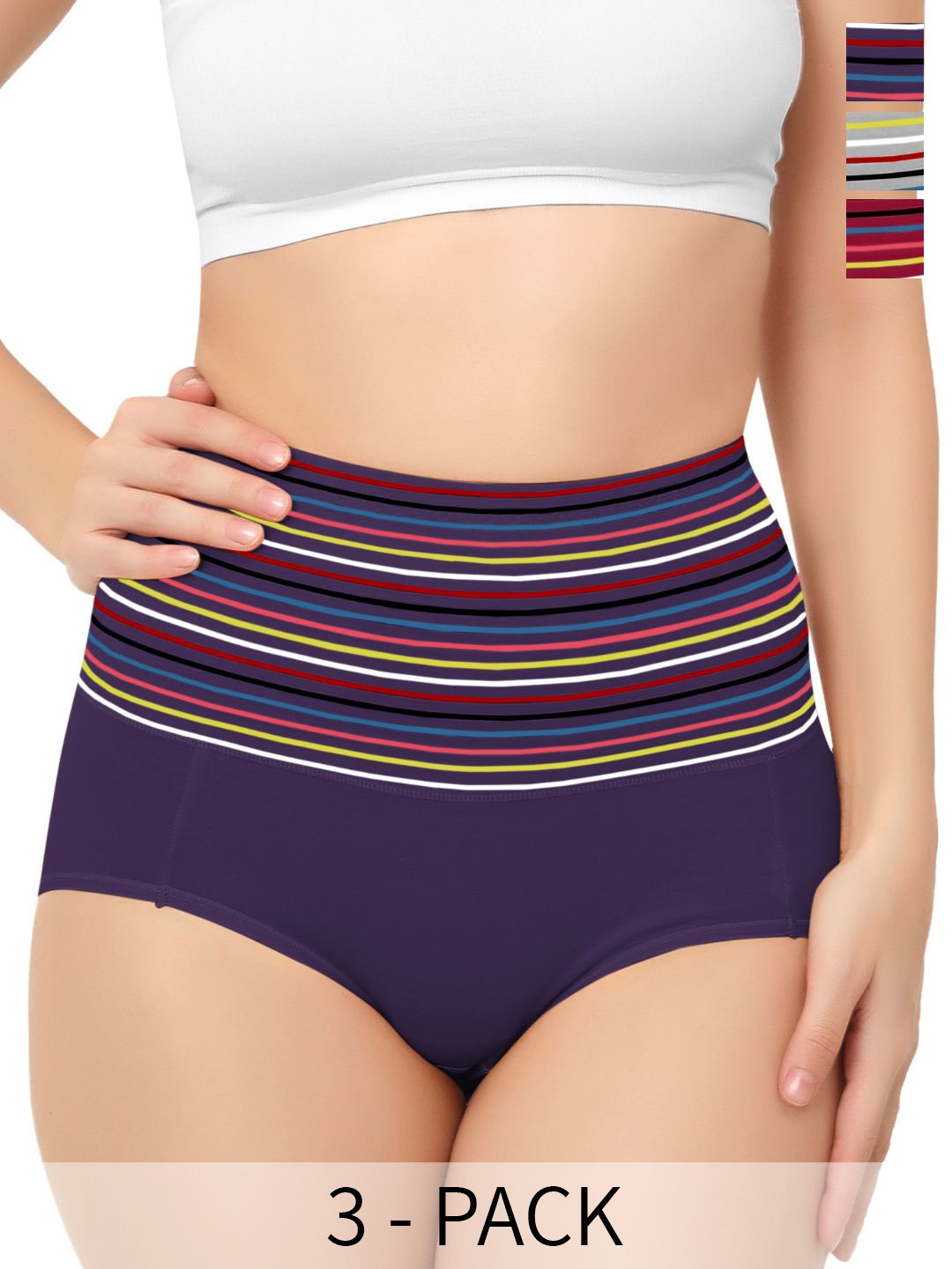 

Bella Voste Pack Of 3 Striped Hipster Briefs, Maroon