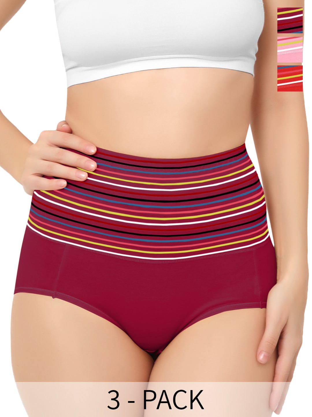 

Bella Voste Pack Of 3 Striped Anti Microbial Cotton Hipster Briefs, Pink