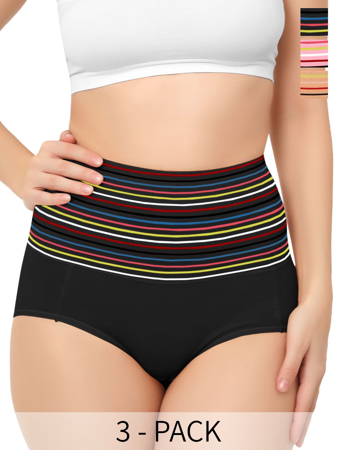 

Bella Voste Pack Of 3 Striped High-Rise Hipster Briefs, Beige