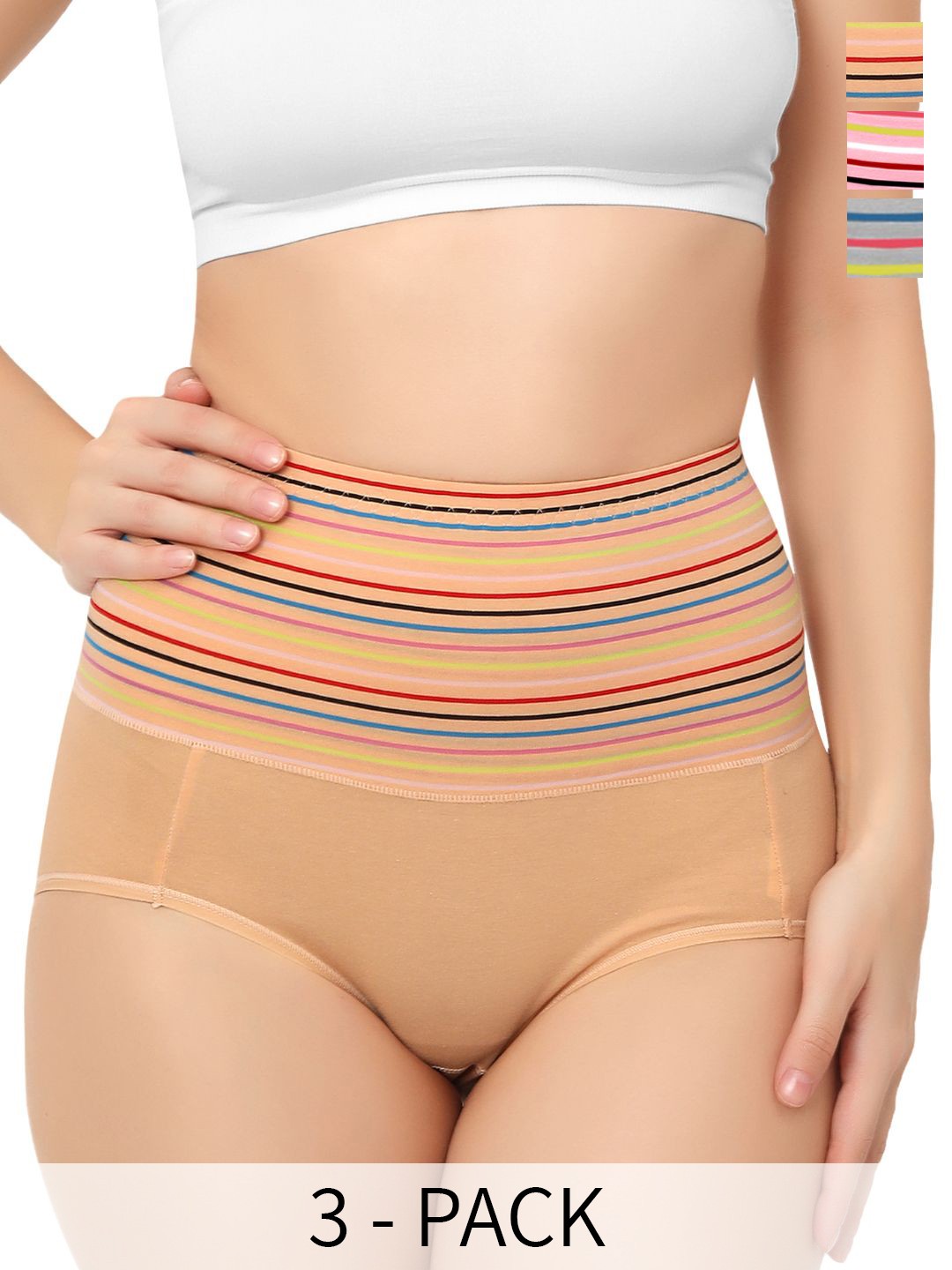 

Bella Voste Pack Of 3 High Rise Hipster Briefs, Beige