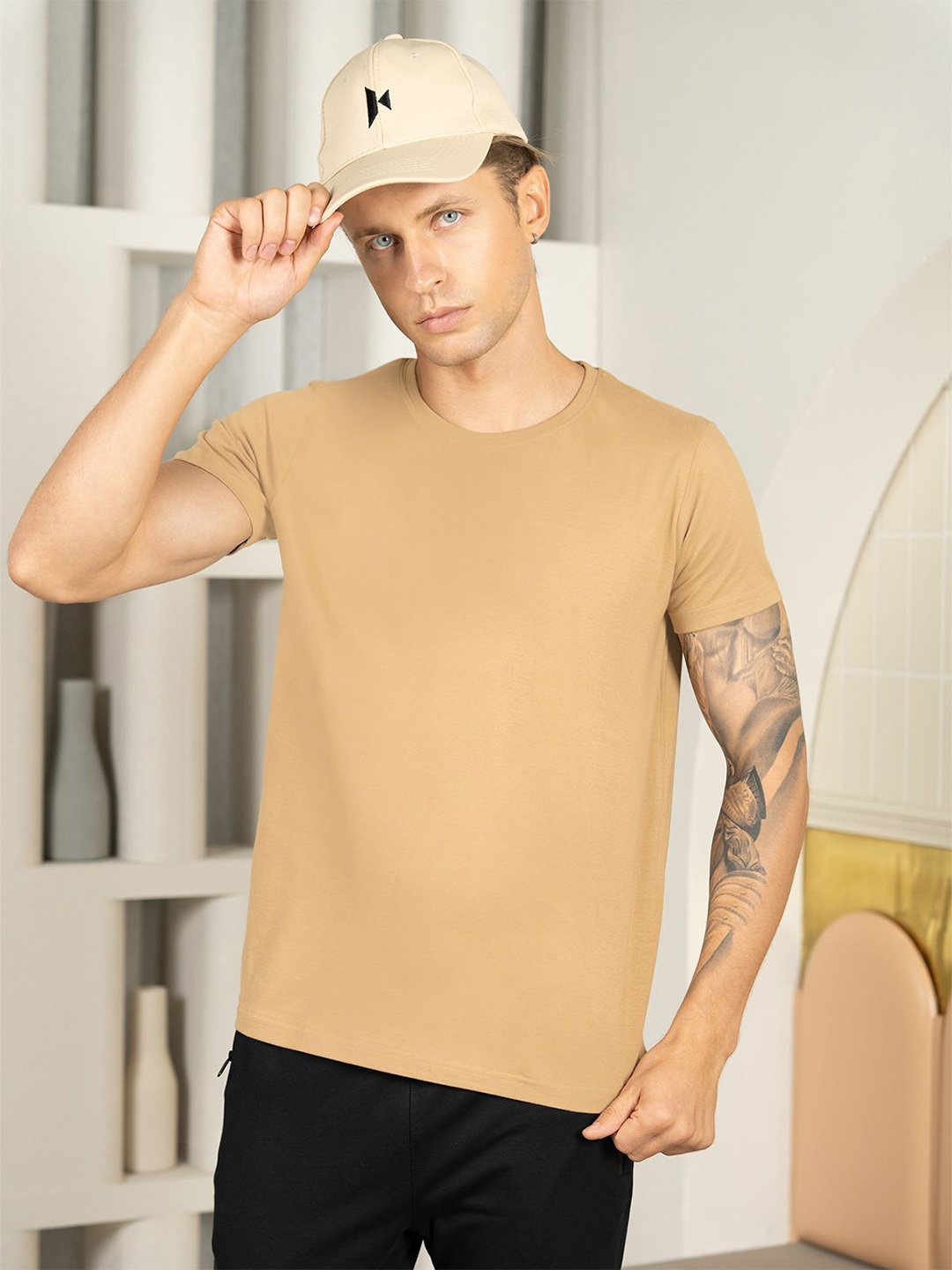 

KOFFY Bio Washed Pure Cotton Round Neck T-Shirt, Charcoal