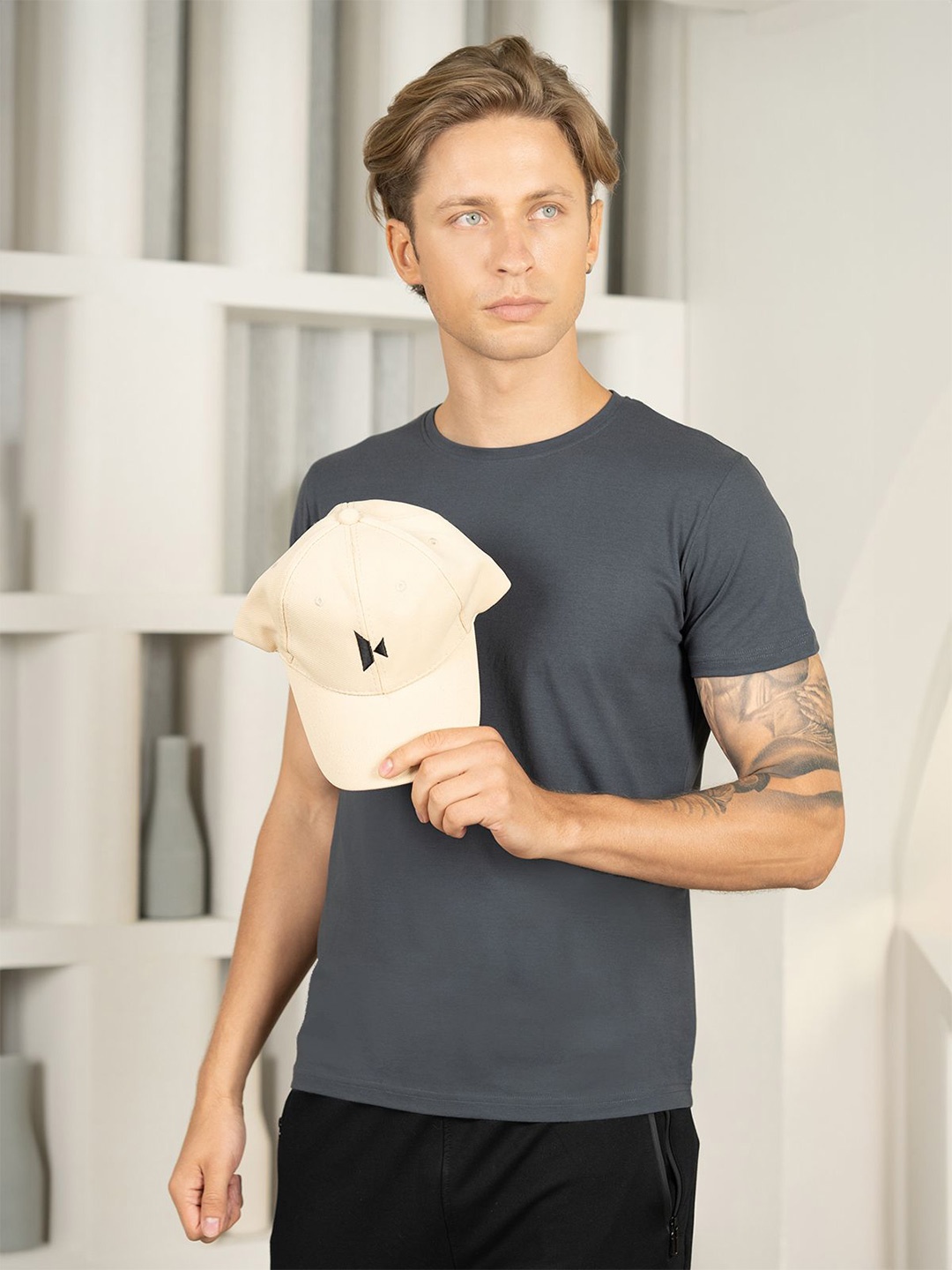 

KOFFY Bio Washed Pure Cotton Round Neck T-Shirt, Charcoal