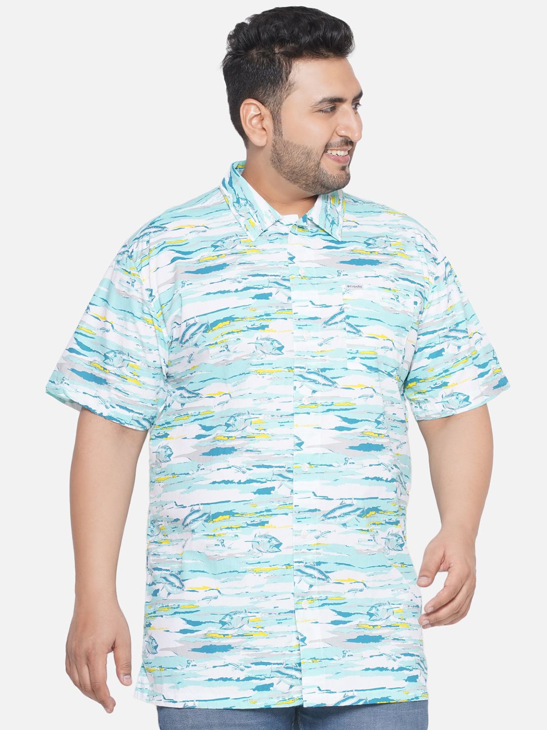 

Santonio Men Plus Size Classic Opaque Printed Cotton Regular Fit Casual Shirt, Green