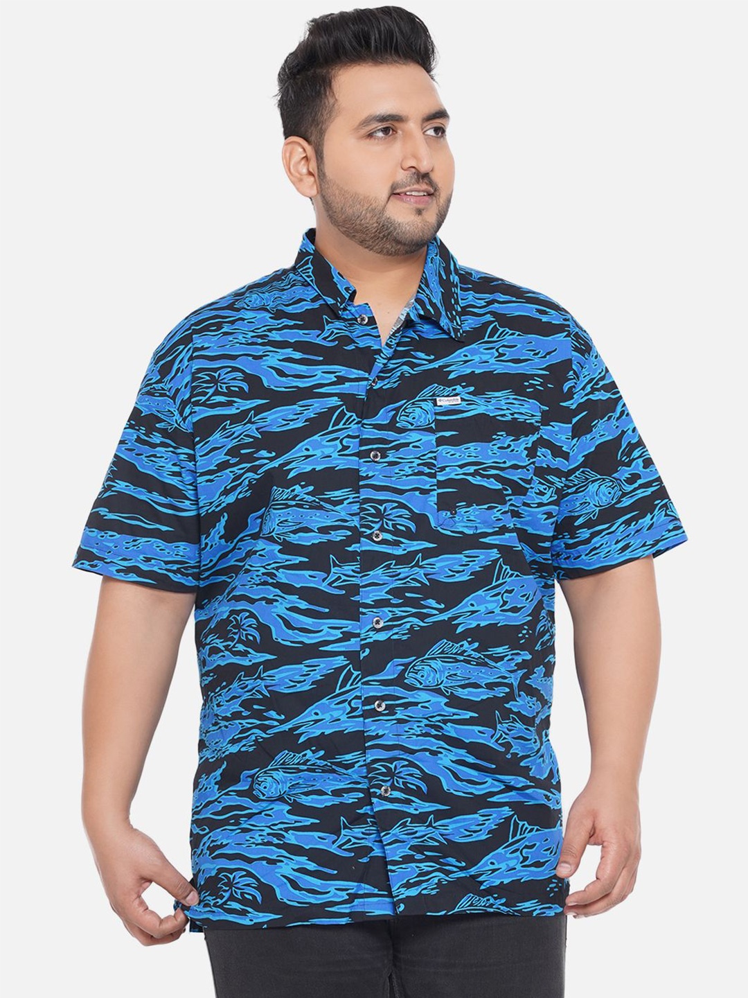 

Santonio Men Plus Size Classic Opaque Printed Casual Shirt, Black