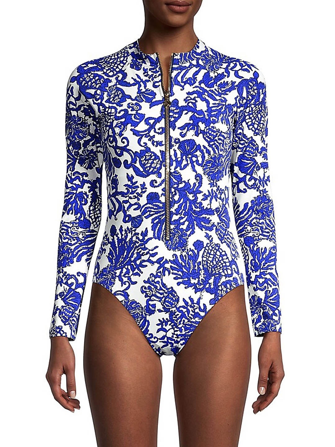 

LULU & SKY Women Printed Zipper Front Swimsuit, Blue