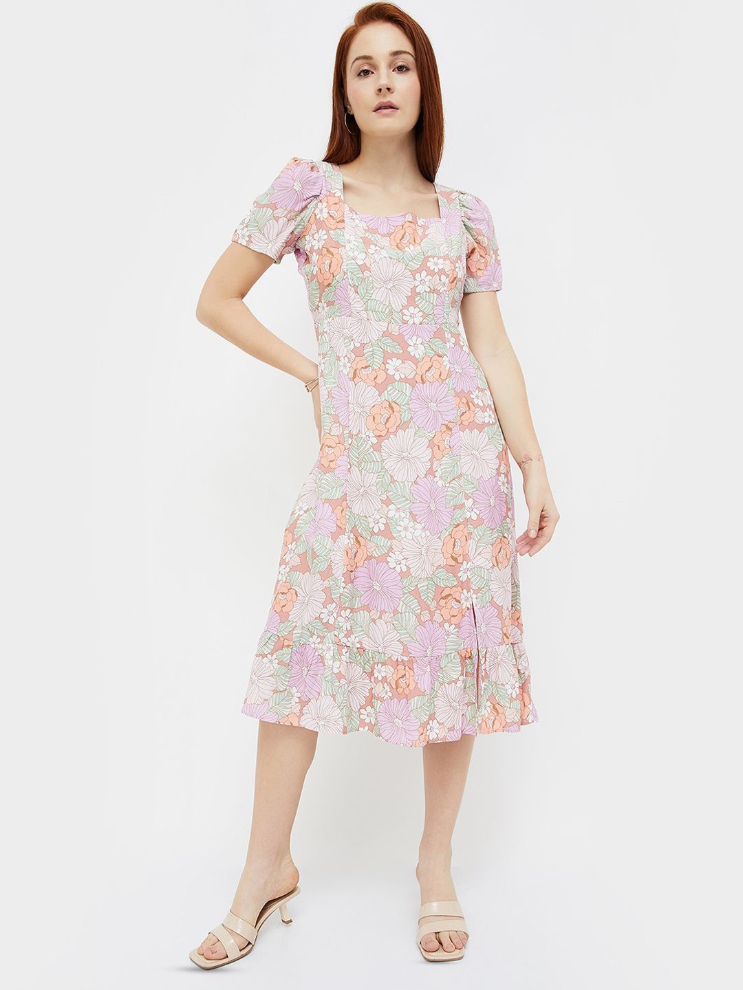 

CODE by Lifestyle Floral Print Fit & Flare Midi Dress, Pink