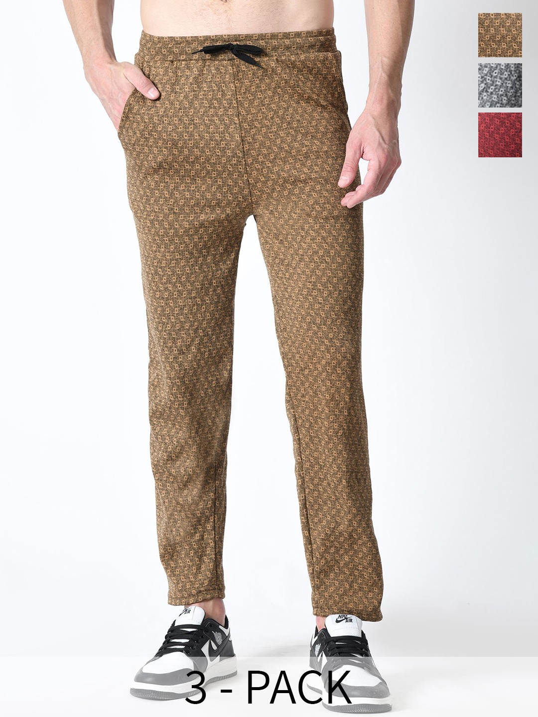 

BAESD Men Pack Of 3 Dry-Fit Check Printed Track Pant, Brown