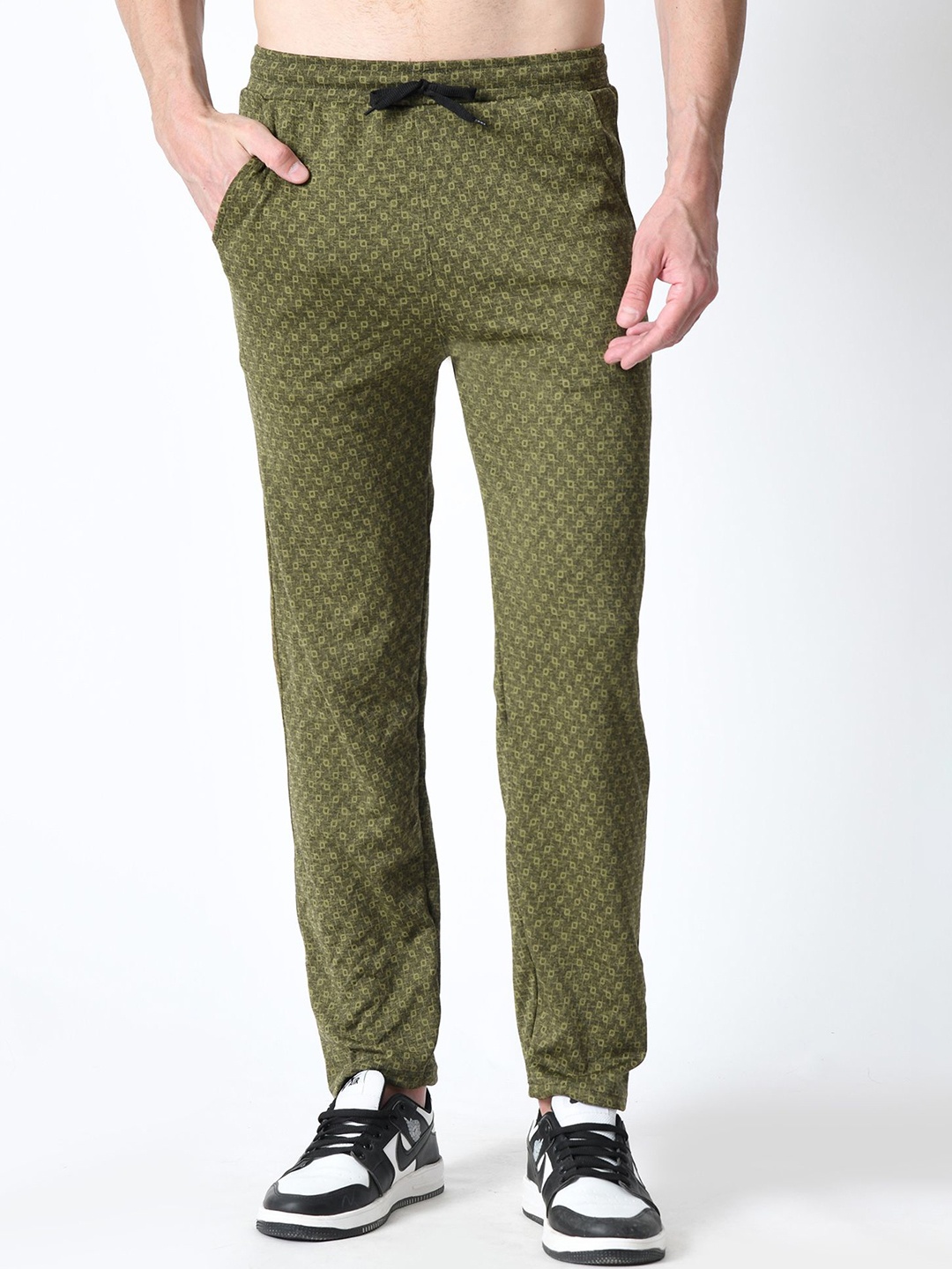 

BAESD Men Check Printed Mid-Rise Track Pants, Olive