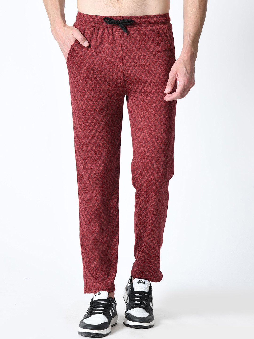 

BAESD Men Dry Fit Printed Track Pants, Maroon