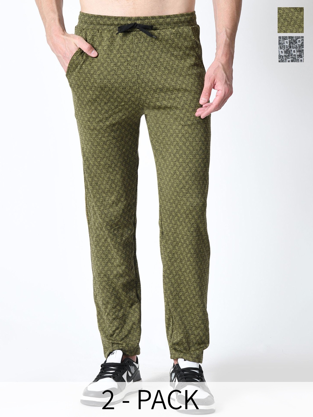 

BAESD Men Set of 2 Check Printed Lower Track Pants, Green