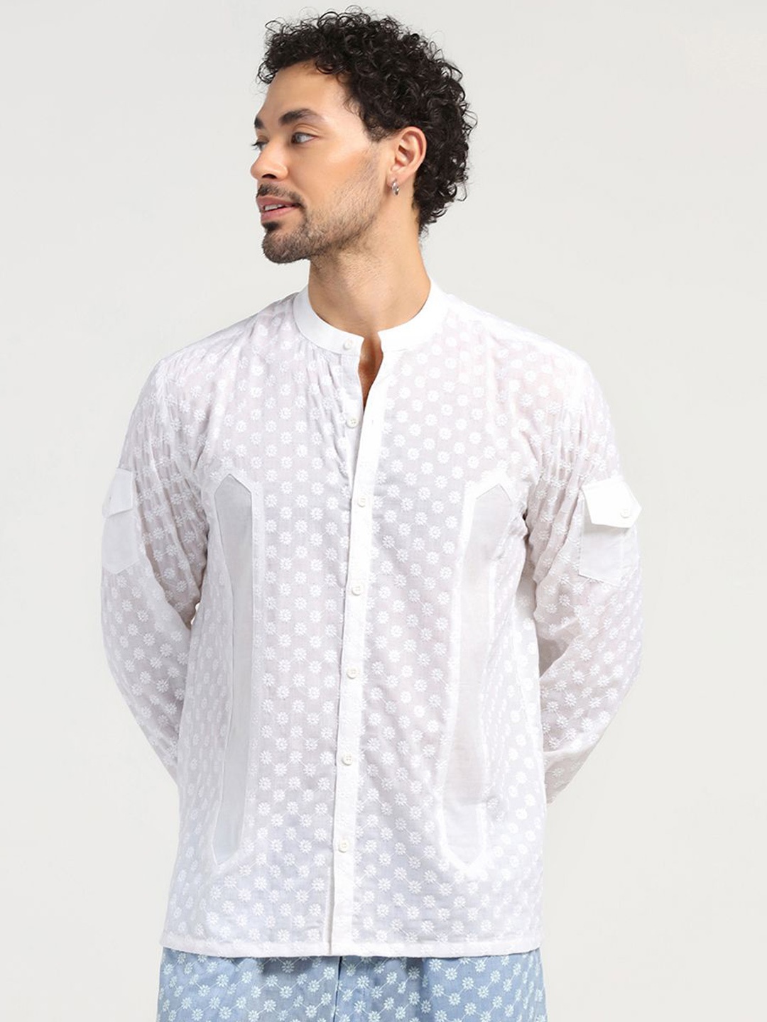 

LELA Men Standard Opaque Self Design Regular Fit Shirt, White