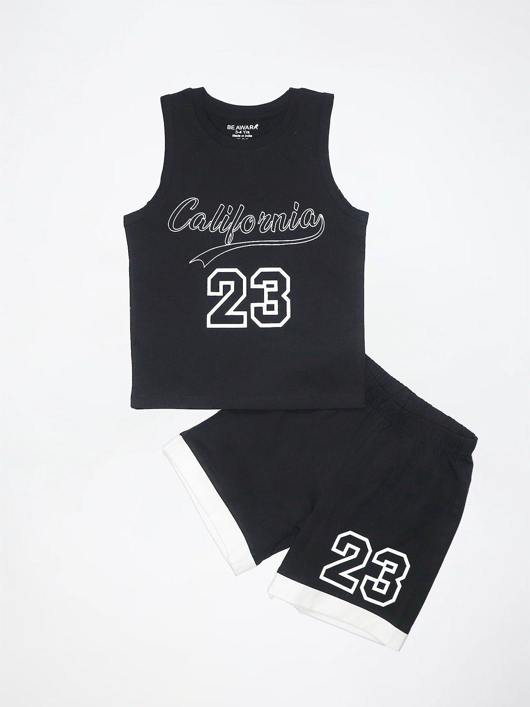 

BE AWARA Boys Printed Pure Cotton T-shirt With Shorts, Black