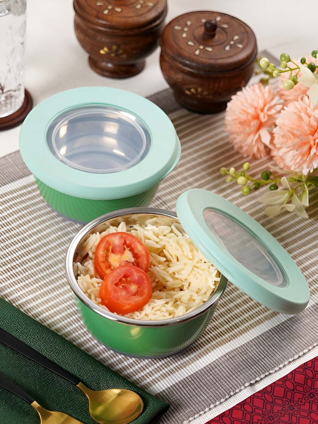 

ceradeco 2- Pcs Green Stainless Steel Bowl With Airtight Lid