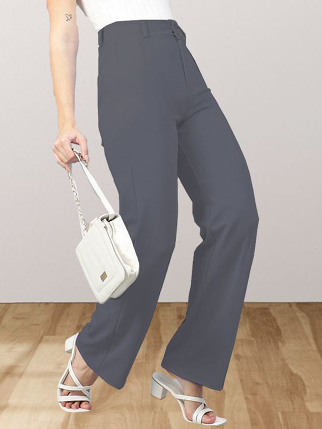 

N N ENTERPRISE Women Relaxed High-Rise Easy Wash Pleated Trousers, Grey
