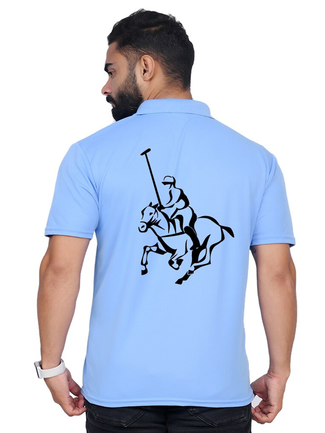 

TAJNAN Men Graphic Printed Graphic Print Others Polo Collar Cotton T-Shirt, Blue