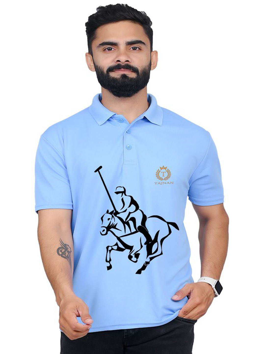 

TAJNAN Men Graphic Printed Polo Collar T-shirt, Blue