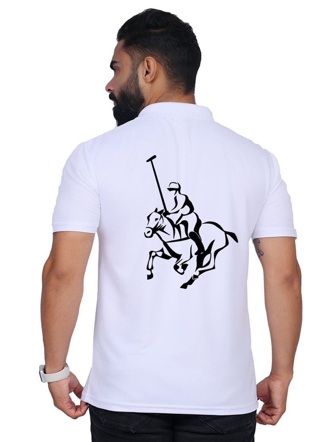 

TAJNAN Men Graphic Printed Polo Collar T-shirt, White