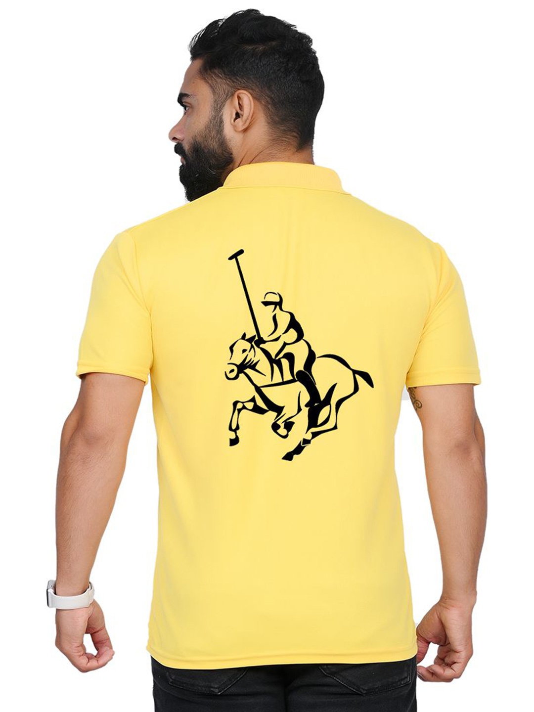 

TAJNAN Men Graphic Printed Polo Collar T-shirt, Yellow