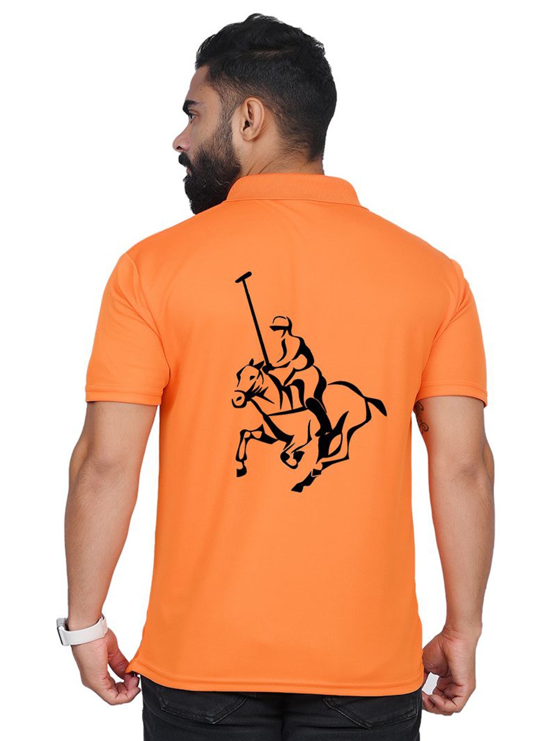 

TAJNAN Men Printed Henley Neck Pockets T-shirt, Orange