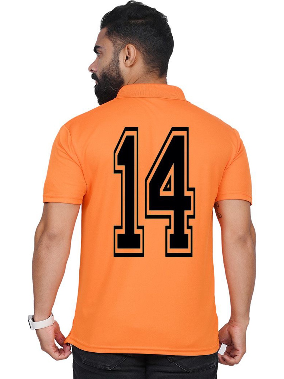 

TAJNAN Men Varsity Printed Polo Collar T-shirt, Orange