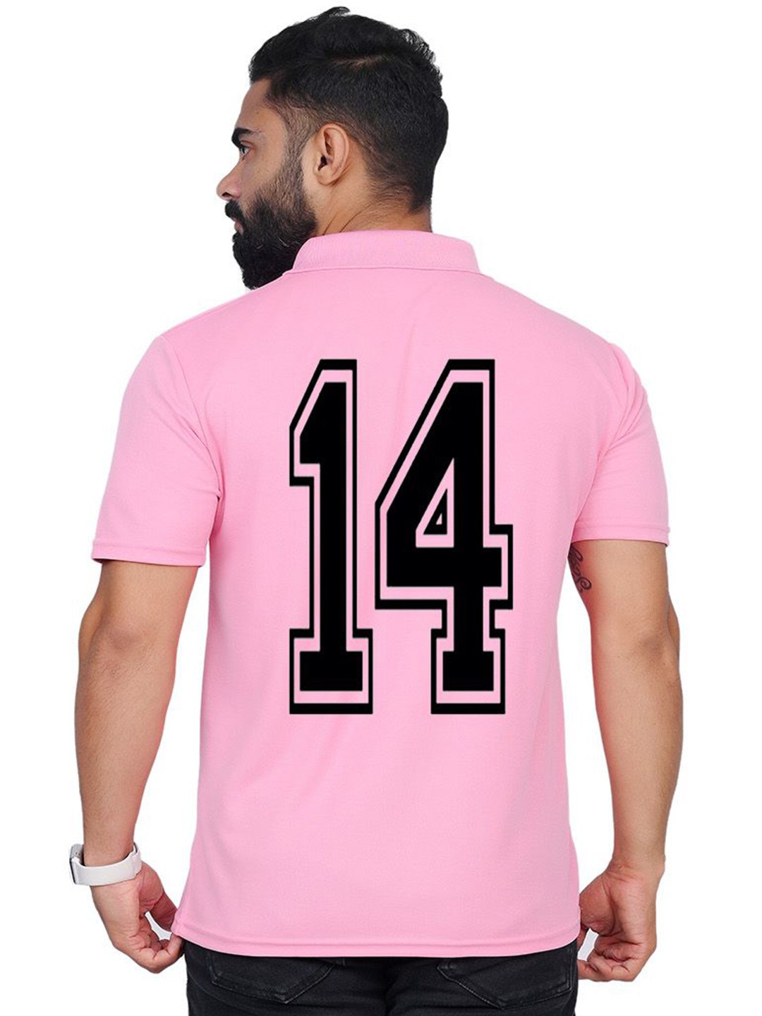 

TAJNAN Men Varsity Printed Polo Collar T-shirt, Pink
