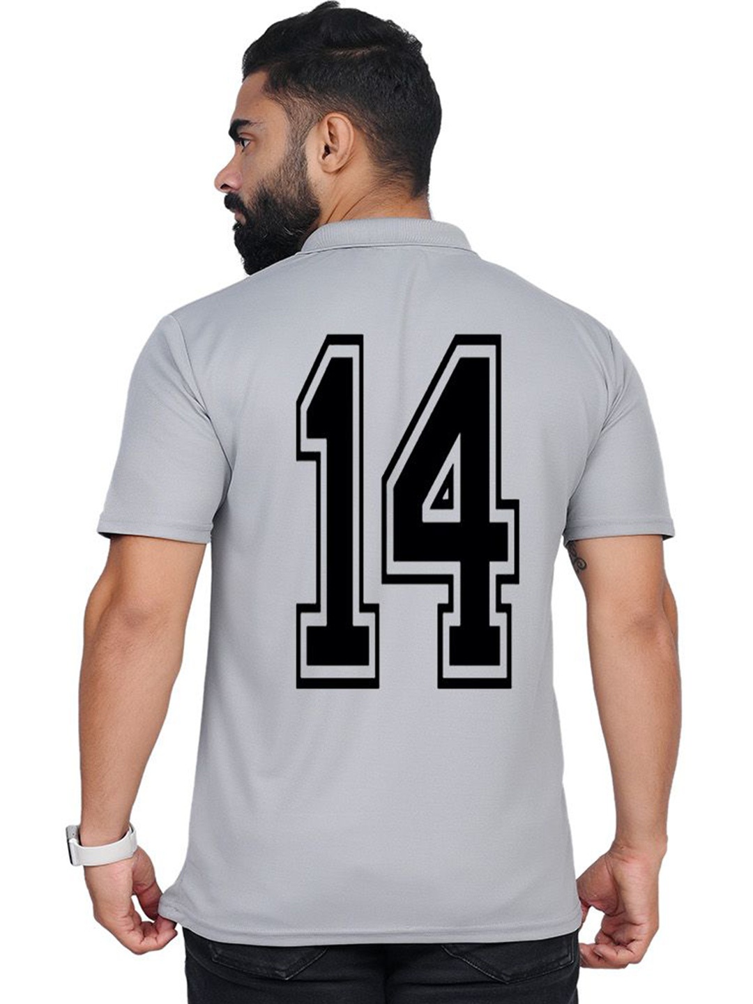 

TAJNAN Men Varsity Printed Polo Collar T-shirt, Grey