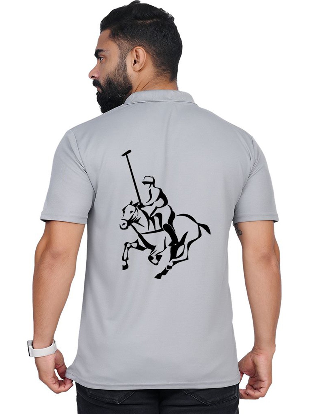 

TAJNAN Men Graphic Printed Polo Collar T-shirt, Grey