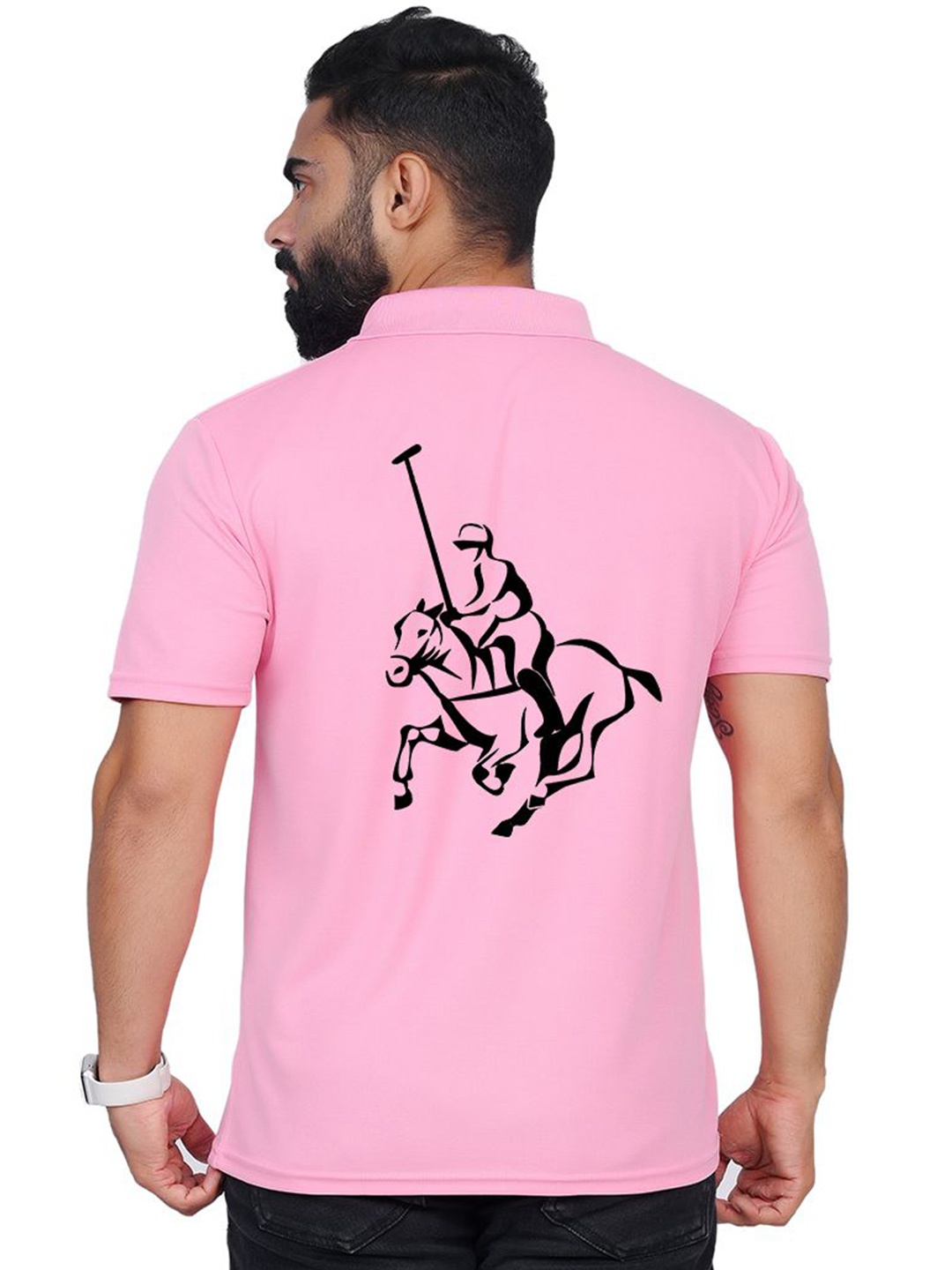 

TAJNAN Men Graphic Printed Polo Collar T-shirt, Pink