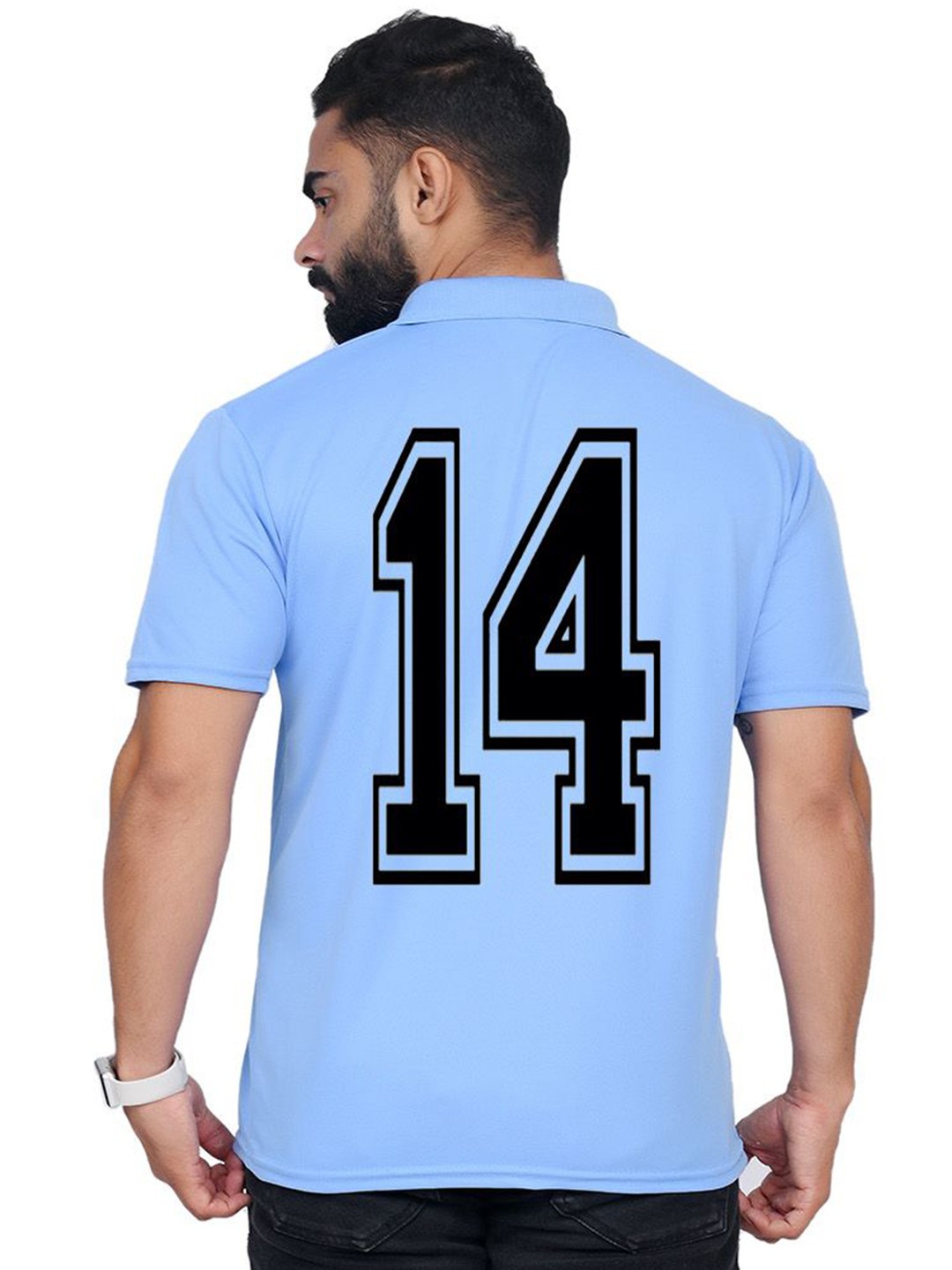 

TAJNAN Men Varsity Printed Polo Collar T-shirt, Blue