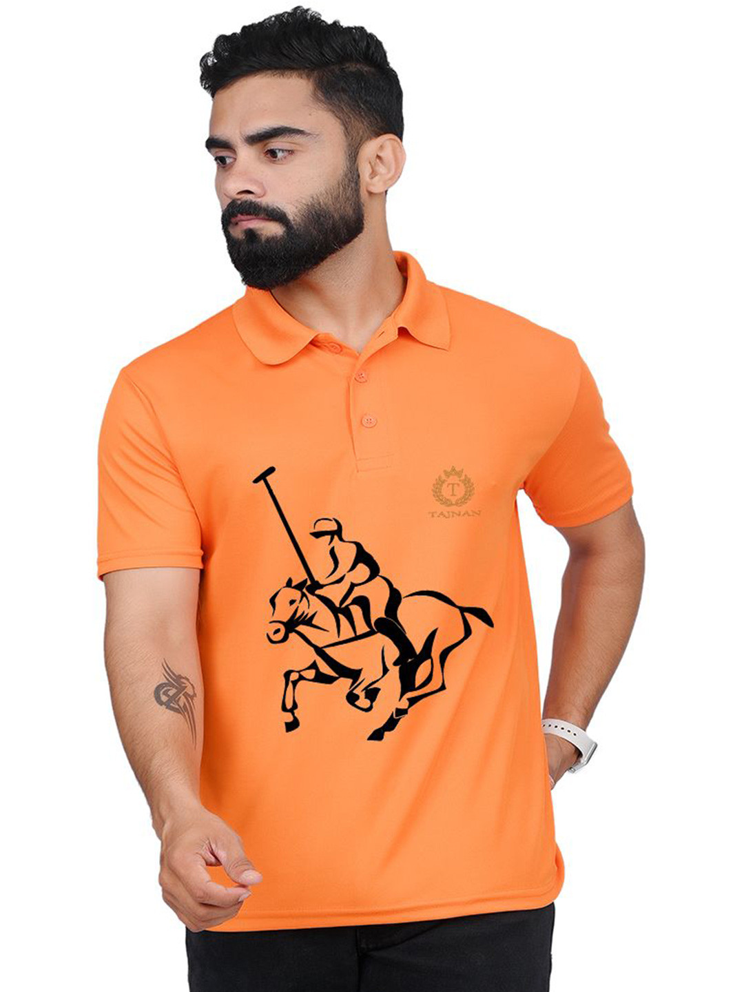 

TAJNAN Men Graphic Printed Polo Collar T-shirt, Orange