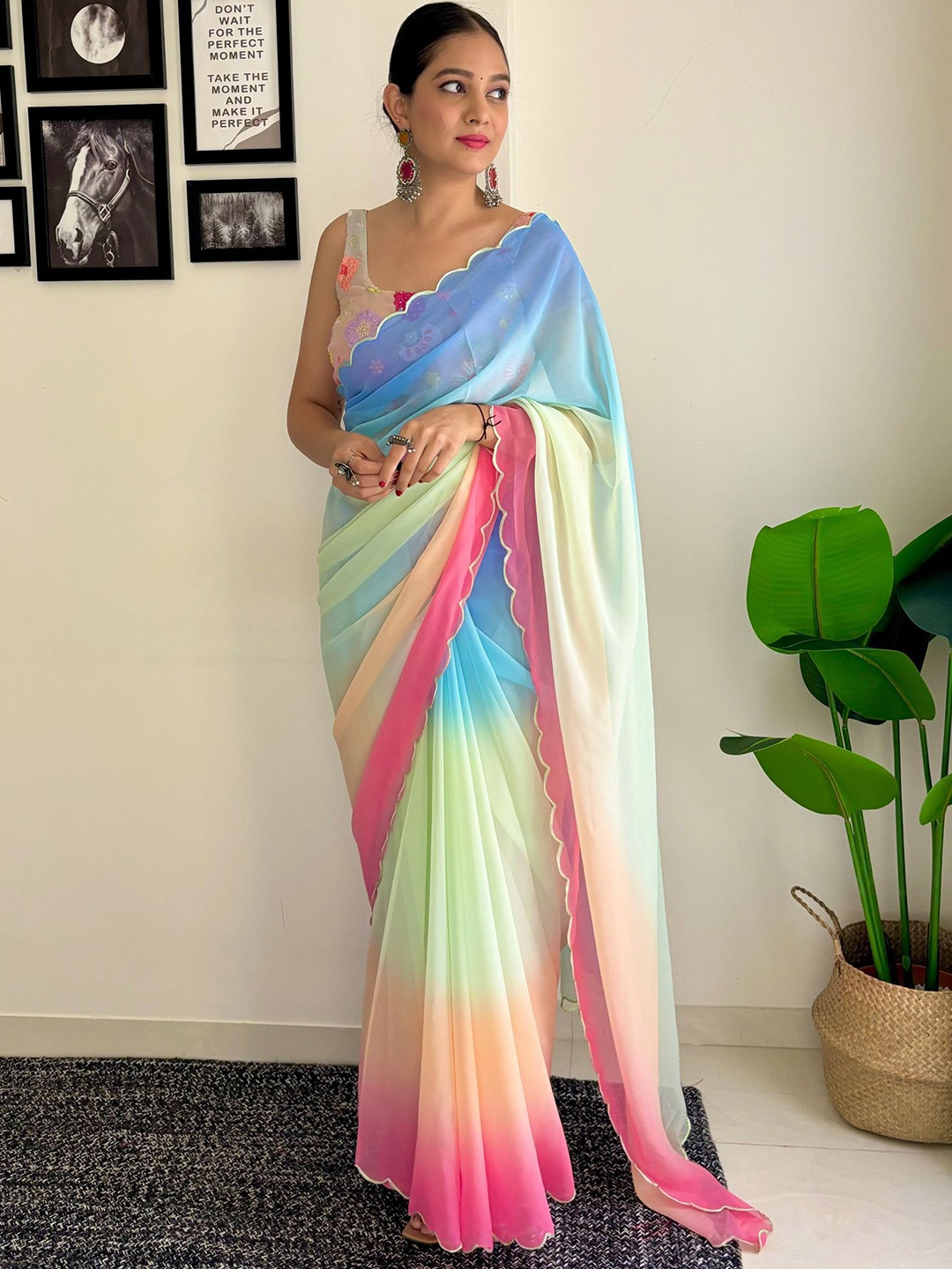

KALINI Ombre Pure Georgette Saree, Blue