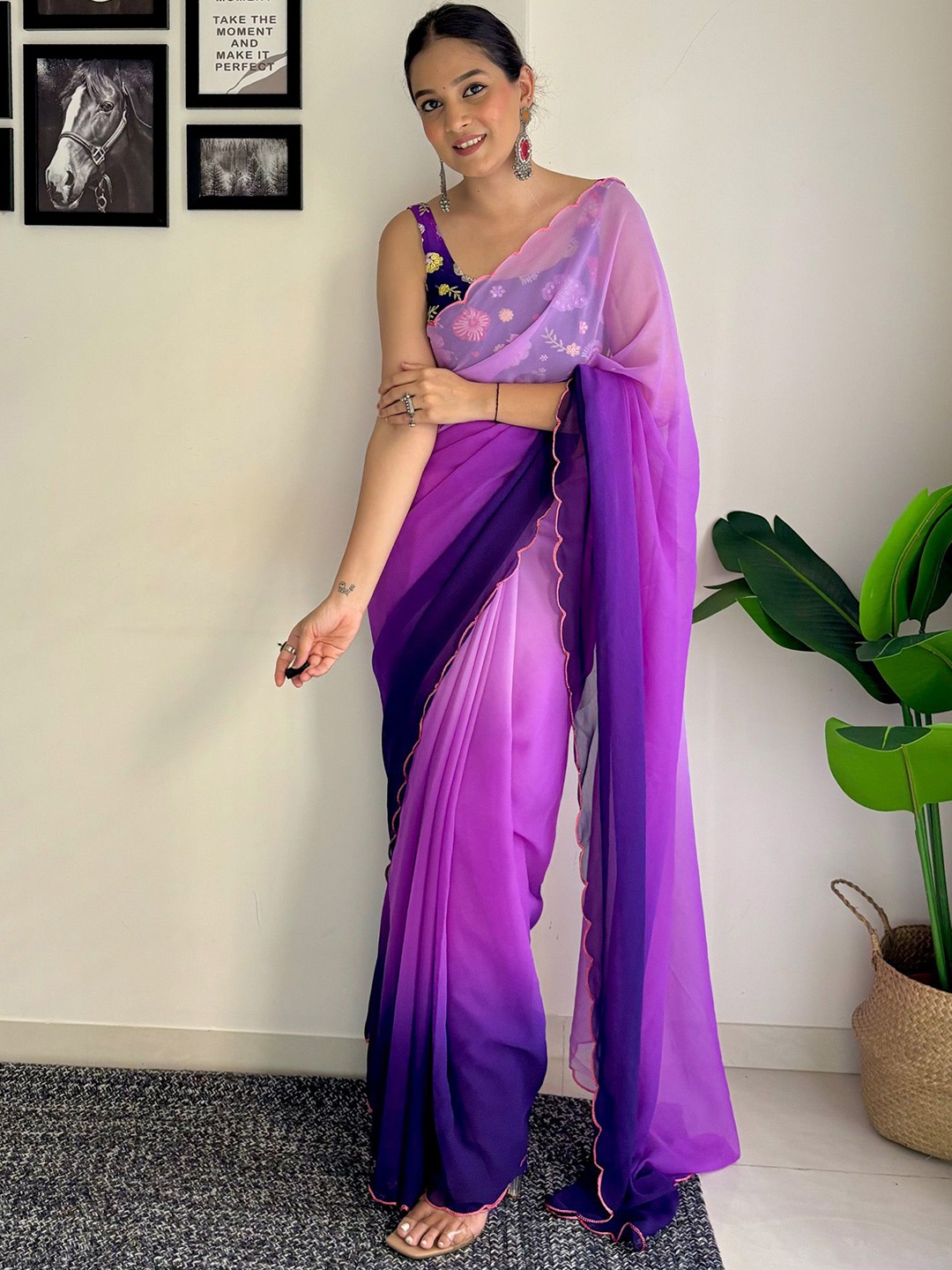 

KALINI Ombre Pure Georgette Saree, Purple
