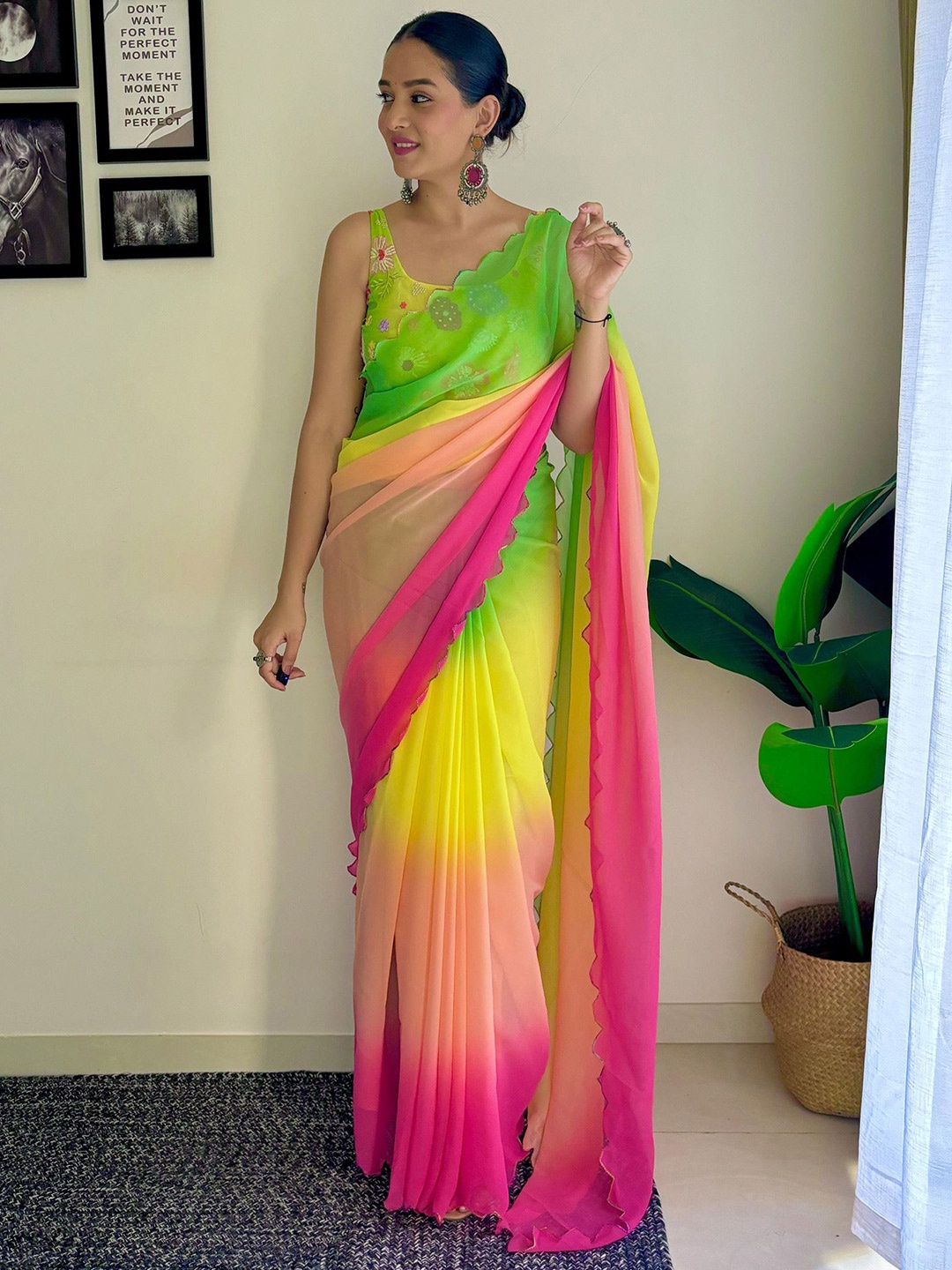 

KALINI Ombre Pure Georgette Saree, Green