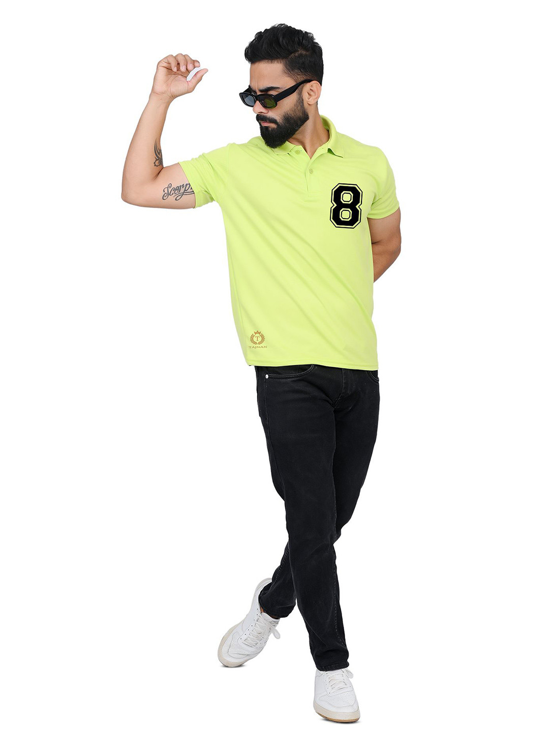 

TAJNAN Men Varsity Printed Polo Collar T-shirt, Green