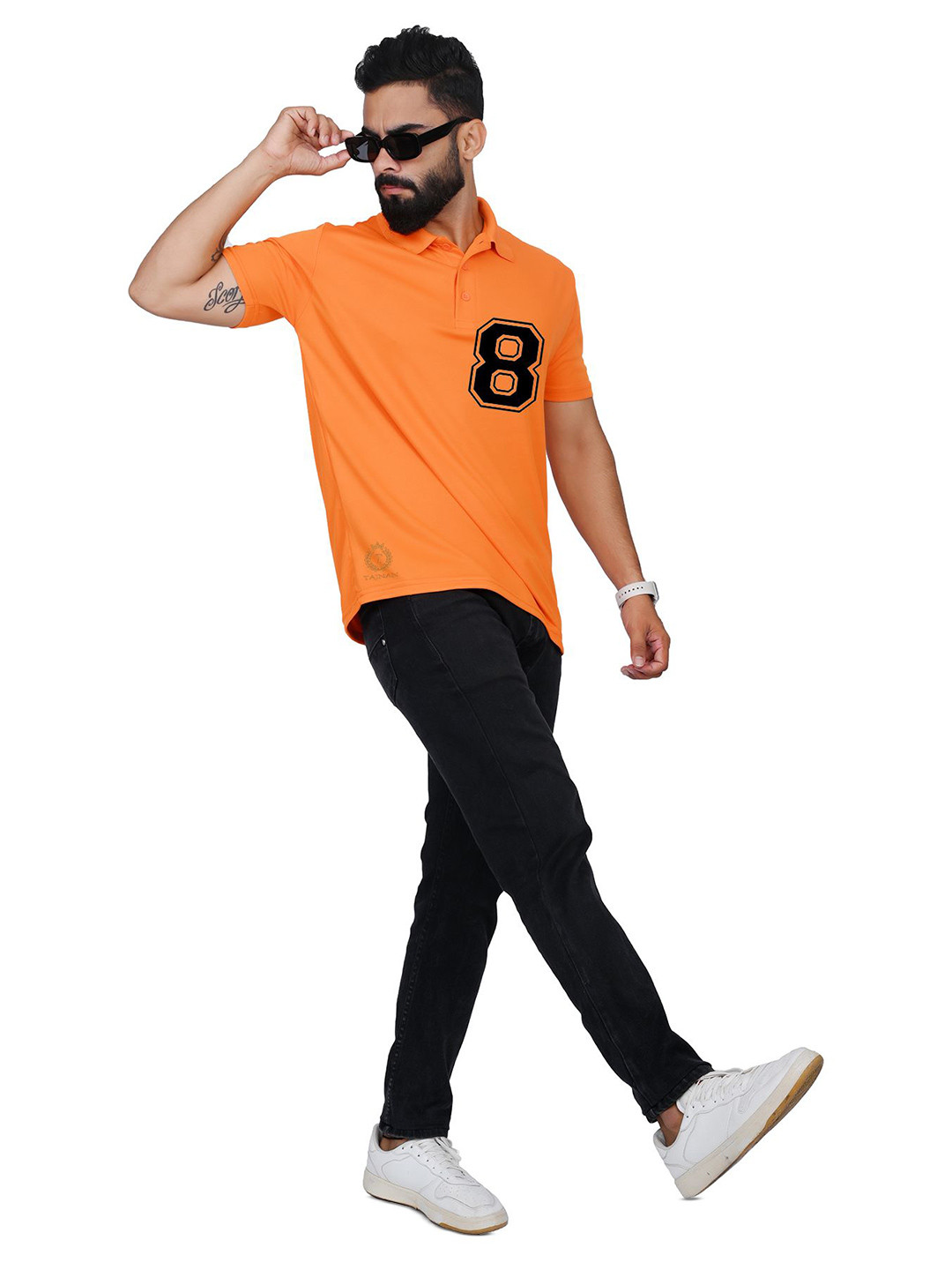 

TAJNAN Men Varsity Printed Polo Collar T-shirt, Orange