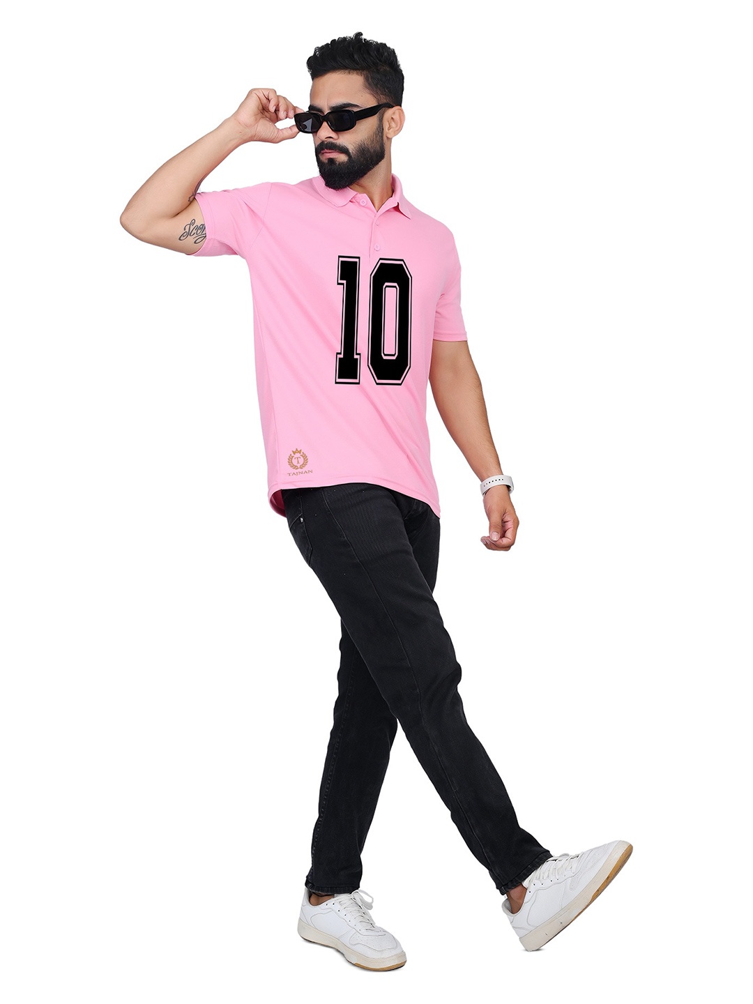 

TAJNAN Men Varsity Printed Polo Collar T-shirt, Pink